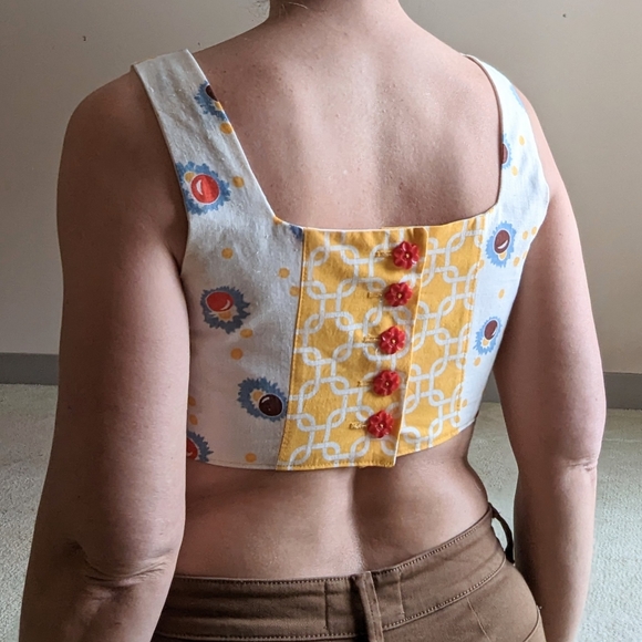 handmade VINTAGE PATTERN crop top calico S - Picture 6 of 11